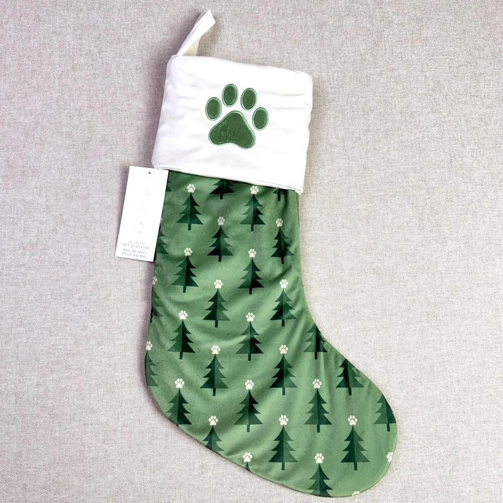 Rachel Zoe Pet Christmas Stocking Green Tree Paw Print
